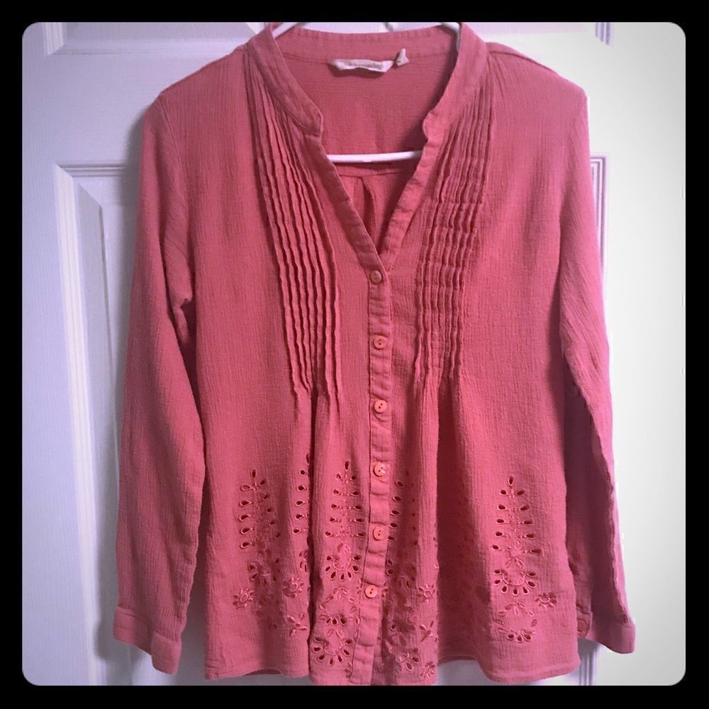 Soft surroundings medium coral cotton blouse